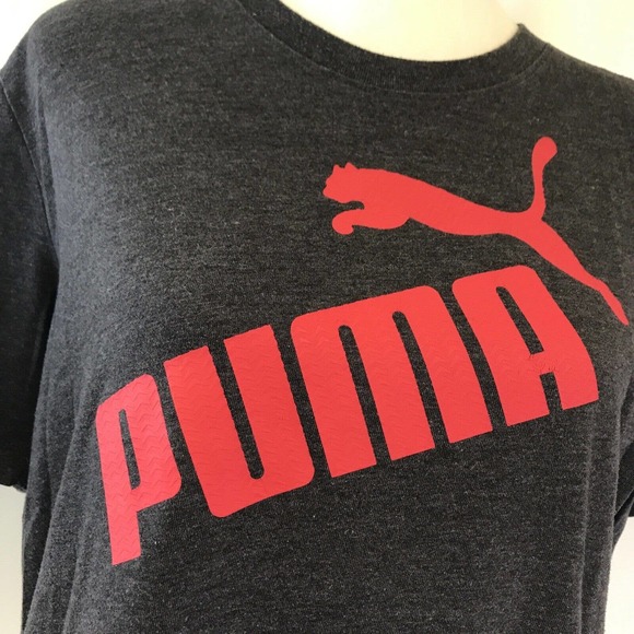 Puma Men's Dark Gray Short Sleeve T-Shirt Red Big Logo Size Medium Athletic Gym - Picture 2 of 10